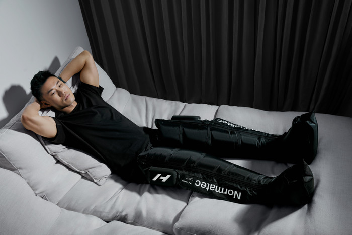 Hyperice Normatec Premier Tall product in use
