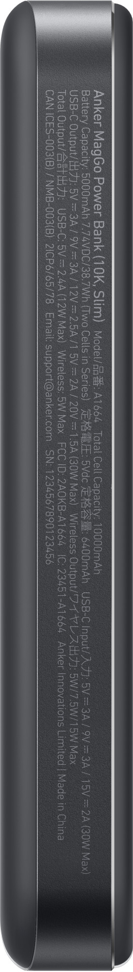 Anker MagGo Slim Batterie Externe Sans Fil avec MagSafe et Qi2 10 000 mAh avec Charge Rapide Noir côté droit