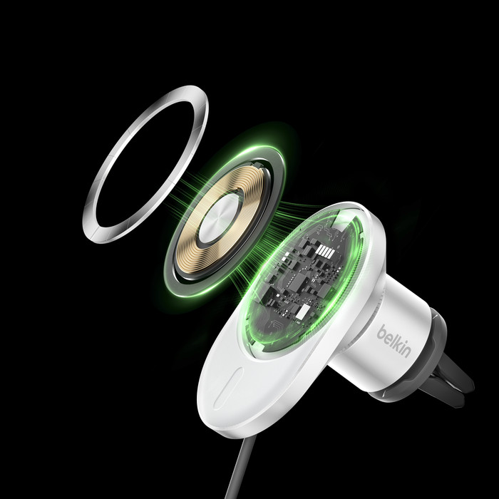 Belkin Support de Téléphone Voiture Grille d'Aération avec Charge MagSafe et Qi2 Argent intérieur