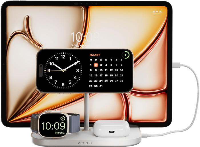 Zens 4-en-1 MagSafe avec Chargeur Sans Fil Qi2 15 W avec Support, Support pour Watch et Support pour iPad Noir Main Image