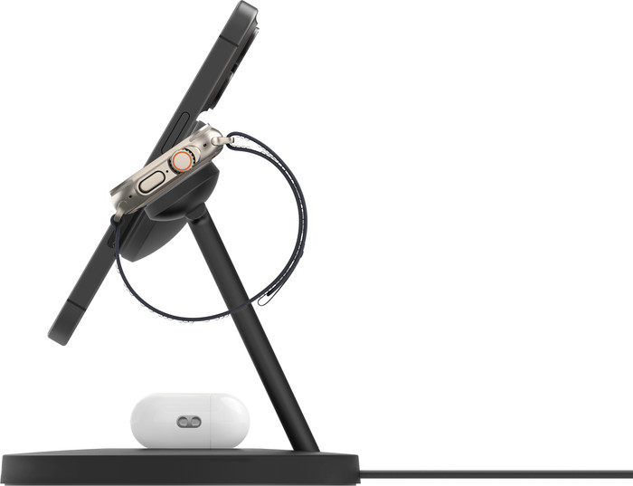 Belkin Boost Charge Pro Chargeur Sans Fil MagSafe et Qi2 3-en-1 15 W avec Support Noir côté droit