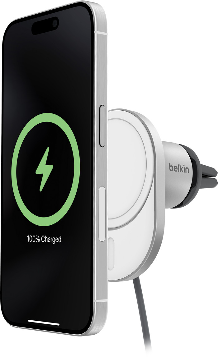 Belkin Support de Téléphone Voiture Grille d'Aération avec Charge MagSafe et Qi2 Argent produit à l'usage