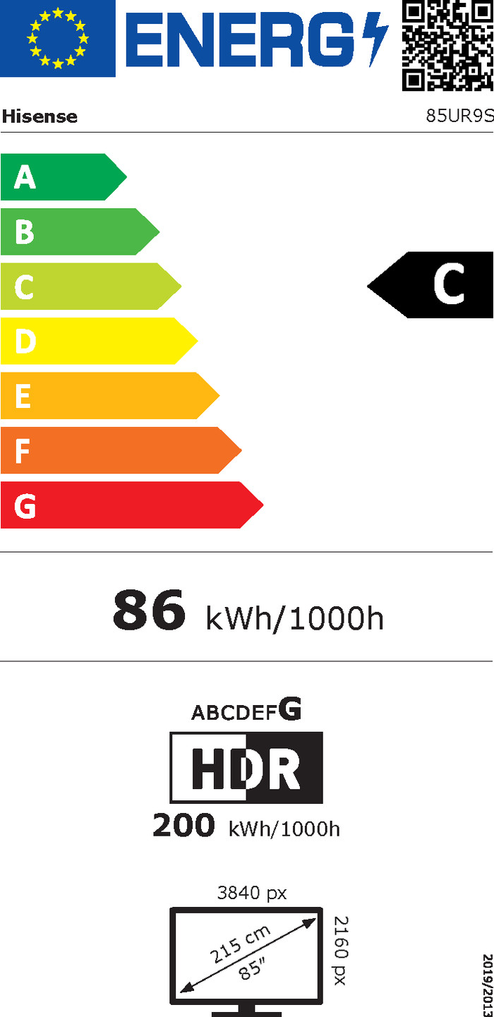 Hisense RGB Mini-led 85" UR9S (2026) energielabel