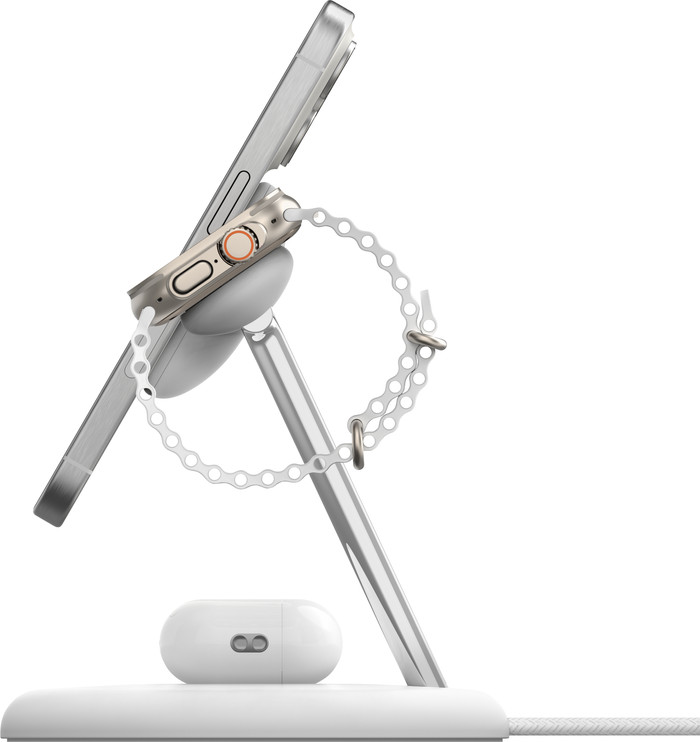 Belkin Boost Charge Pro MagSafe en Qi2 3-in-1 Draadloze Oplader 15W met Standaard Wit rechterkant