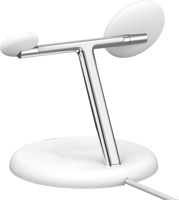 Belkin Boost Charge Pro MagSafe en Qi2 3-in-1 Draadloze Oplader 15W met Standaard Wit achterkant