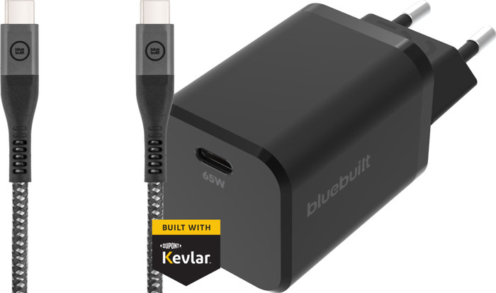 BlueBuilt Chargeur Power Delivery avec Port USB-C 65 W Noir + Câble USB-C vers USB-C 1,5 m Main Image