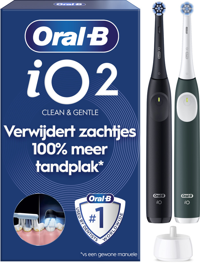 Oral-B iO 2 Zwart en Groen Duo Pack + Reisetui verpakking