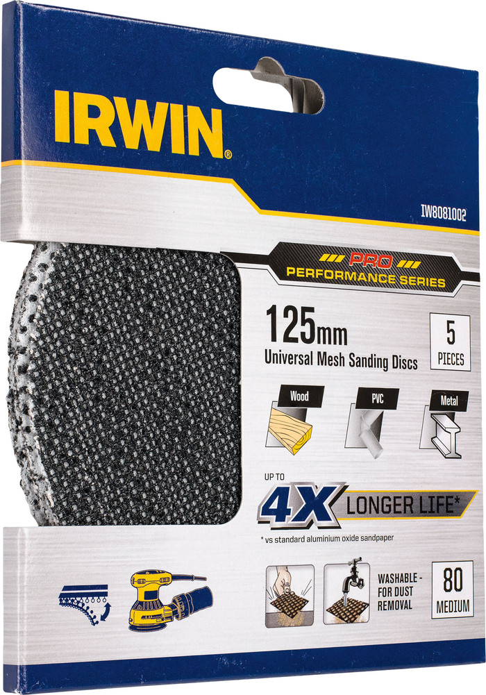 IRWIN Sanding Mesh 125mm K80 (5x) packaging