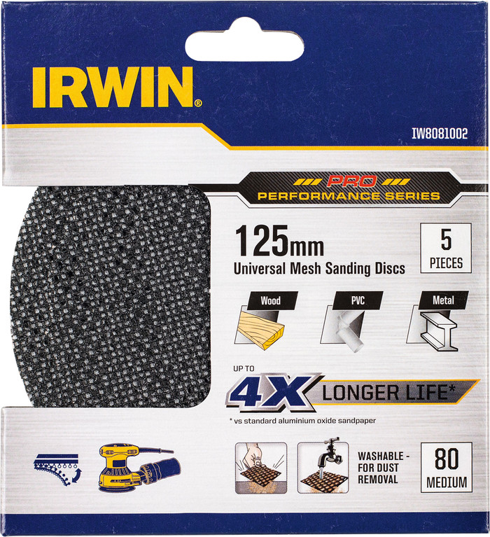 IRWIN Sanding Mesh 125mm K80 (5x) packaging