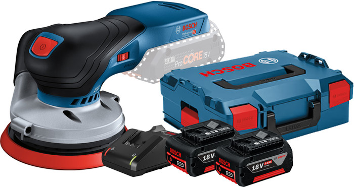 Bosch Professional GEX 18V-125 Batterie GBA 5,0 Ah (2x) Kit de Démarrage Main Image