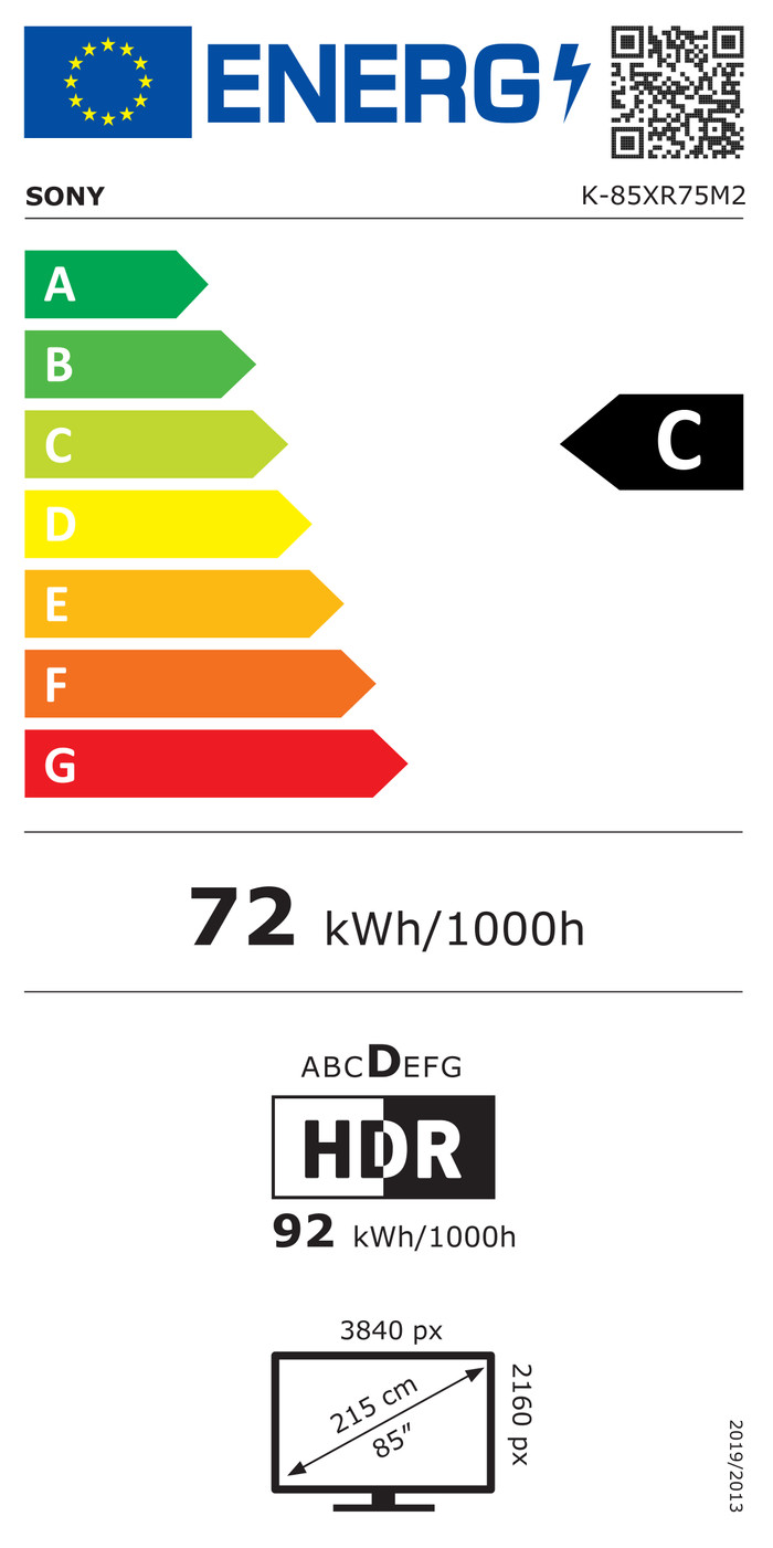 Sony Bravia 7 II True RGB 85" (2026) energielabel