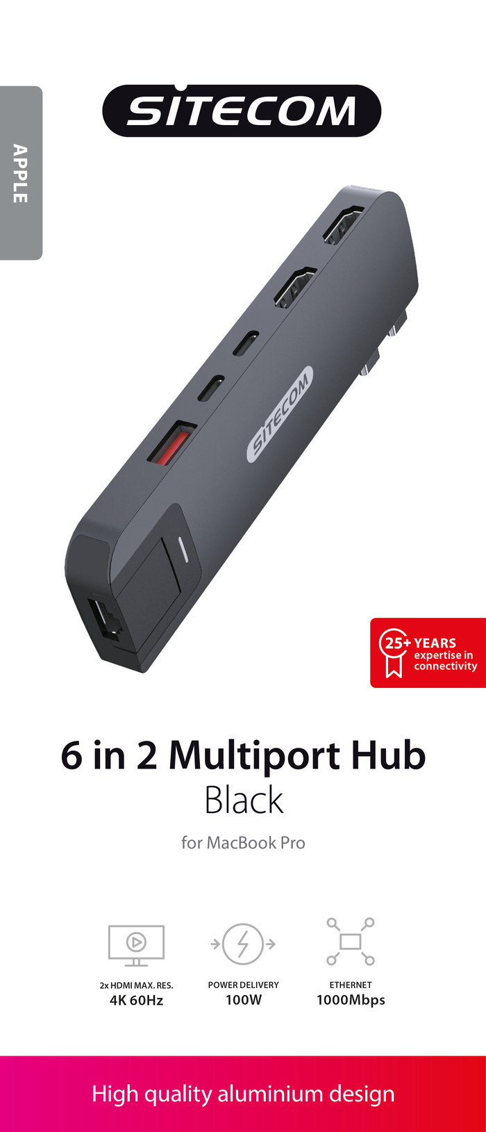Sitecom MacBook Pro Multiport Hub 6-en-2 Noir emballage