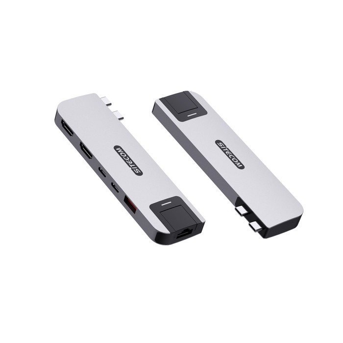 Sitecom MacBook Pro Multiport Hub 6 in 2 Silver front