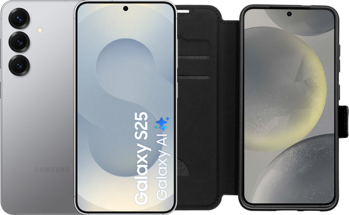 Samsung Galaxy S25 512GB Zilver 5G + BlueBuilt Book Case Zwart Main Image