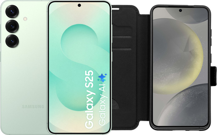 Samsung Galaxy S25 256 Go Menthe 5G + BlueBuilt Book Case Noir Main Image