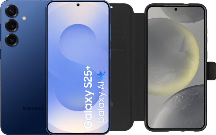 Samsung Galaxy S25 Plus 512 Go Bleu Foncé 5G + BlueBuilt Book Case Noir Main Image