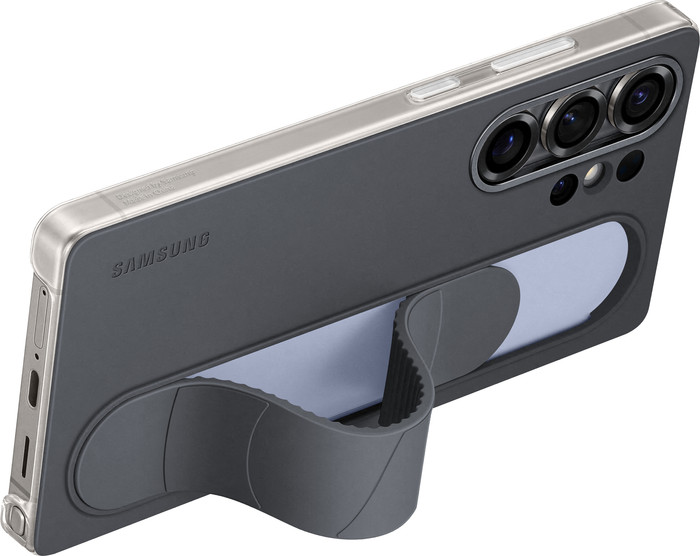 Samsung S25 Ultra Standing Grip Back Cover Zwart product in gebruik