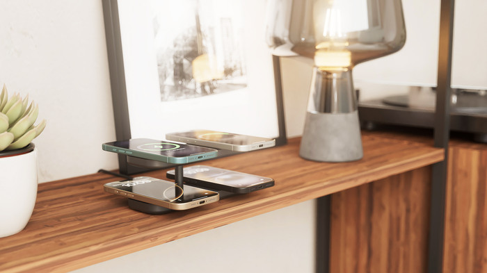 Zens 4-in-1 Wireless Charger 15W with Stand and MagSafe Magnet Black product in use