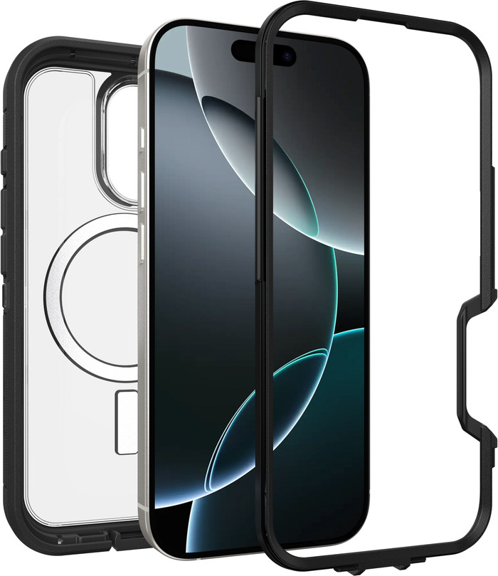 OtterBox Defender XT iPhone 16 Pro Back Cover with MagSafe Magnet Transparent Black Belt left side
