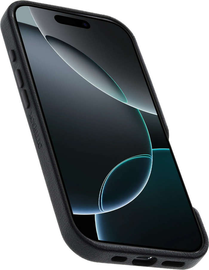 Otterbox Symmetry Apple iPhone 16 Pro Back Cover met MagSafe Magneet Leer Zwart achterkant