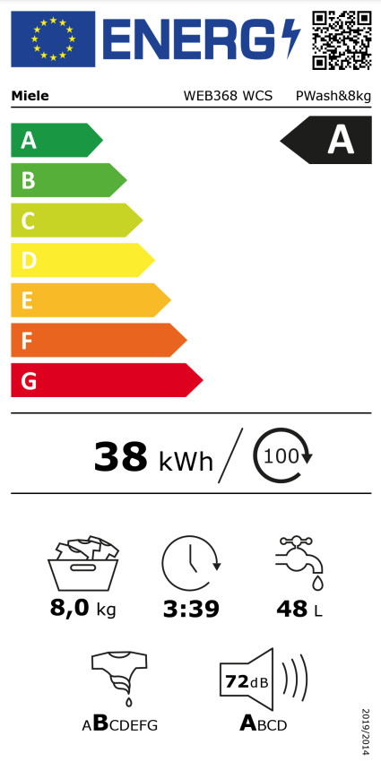 Miele WEB 368 WCS + Miele TEC 648 WP energielabel