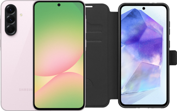 Samsung Galaxy A56 128GB Pink 5G + BlueBuilt Book Case Black Main Image