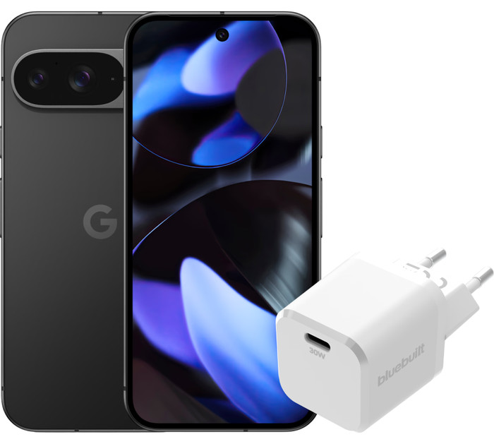 Google Pixel 9 256 Go Noir 5G + BlueBuilt Chargeur 30 W Blanc Main Image