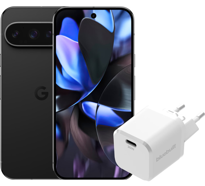 Google Pixel 9 Pro 256 Go Noir 5G + BlueBuilt Chargeur 30 W Blanc Main Image