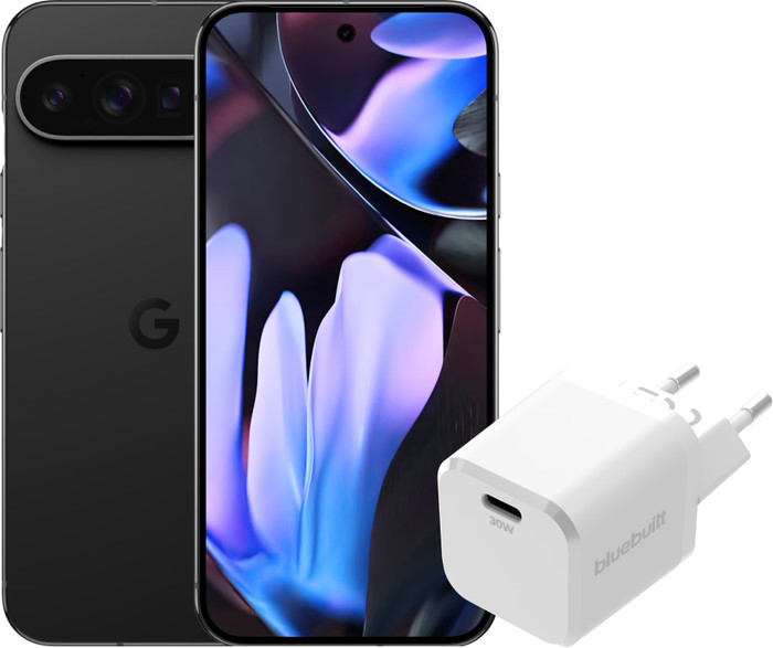 Google Pixel 9 Pro XL 256 Go Noir 5G + BlueBuilt Chargeur avec Port USB-C 30 W Blanc Main Image