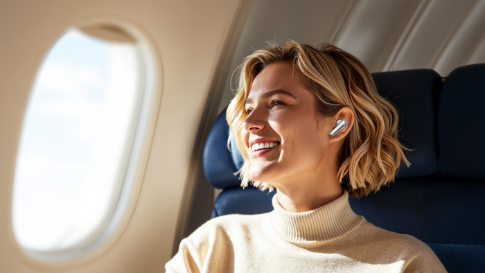 Soundcore Liberty 4 Pro Wit product in gebruik