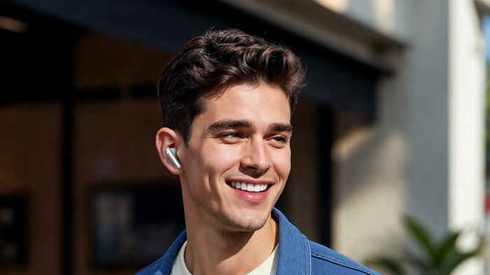 Soundcore Liberty 4 Pro Wit product in gebruik