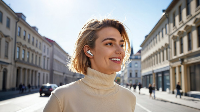 Soundcore Liberty 4 Pro Wit product in gebruik