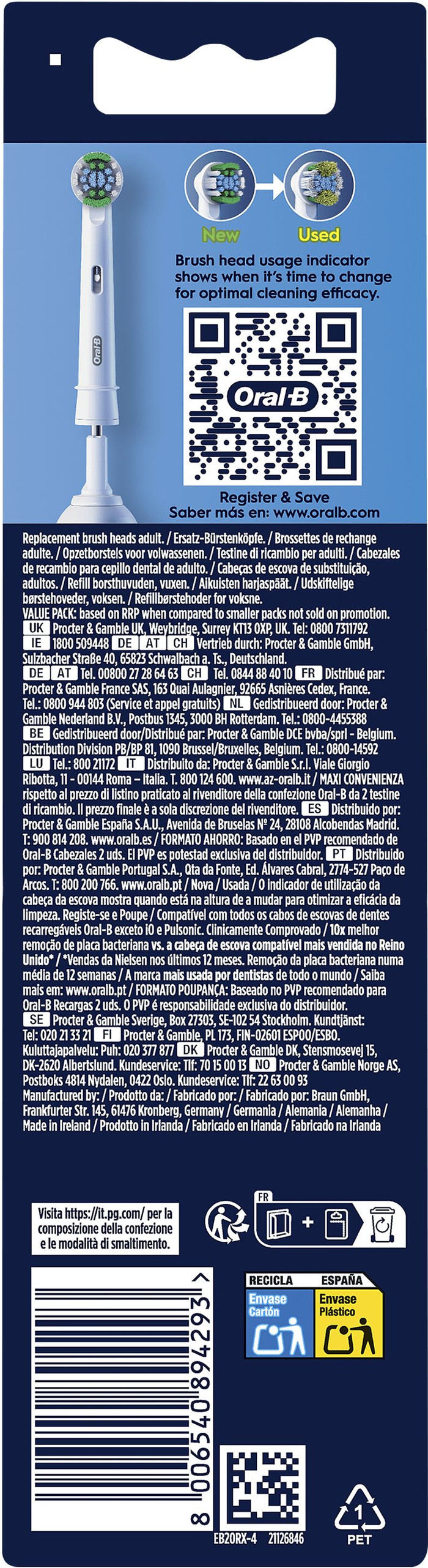 Oral-B Pro Precision Clean Blanc (4 pièces) emballage