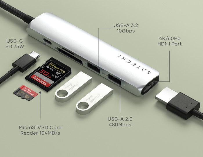Satechi Type C Slim Multi-Port Adapter V2 Space Grey product in gebruik