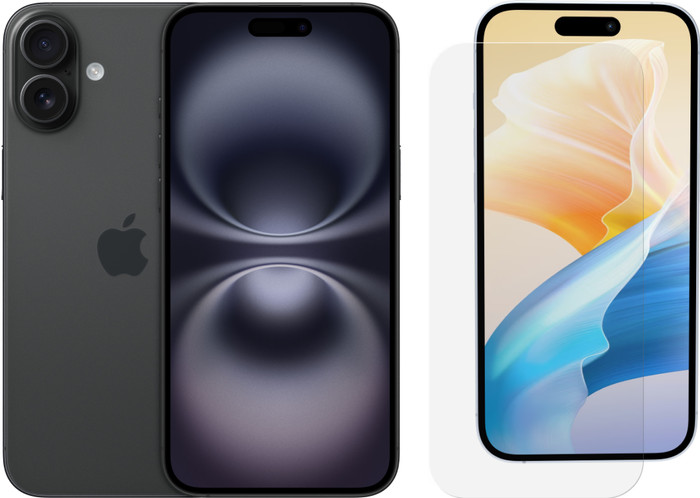 Apple iPhone 16 128 Go Noir + BlueBuilt Protège-écran Verre Main Image