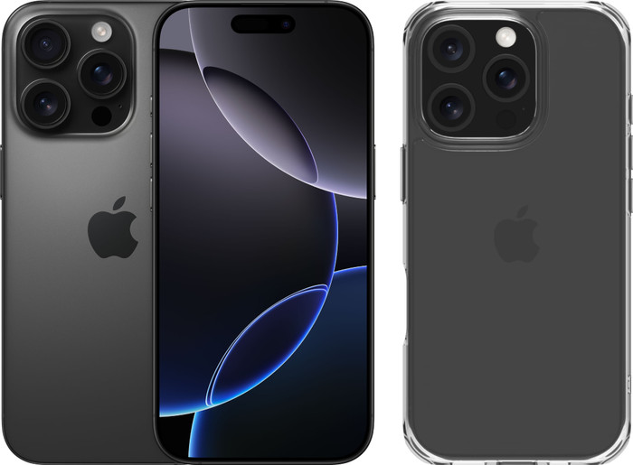 Apple iPhone 16 Pro 256GB Black Titanium + BlueBuilt Protective Back Cover Transparent Main Image