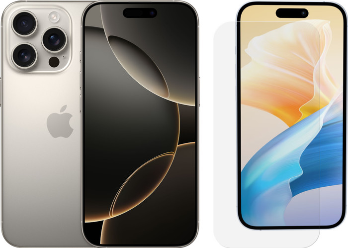 Apple iPhone 16 Pro 128GB Natural Titanium +  BlueBuilt Screenprotector Glas Main Image