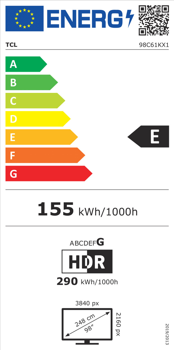 TCL 98" QD Mini-led C61K 4K (2025) energielabel