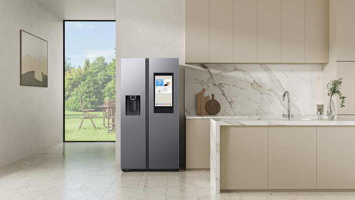 Samsung RS90F66BETEF Family Hub product in use