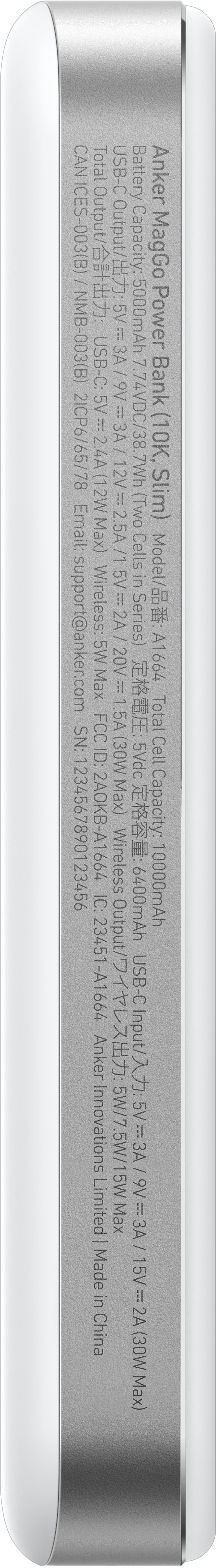 Anker MagGo Batterie Externe avec Charge Rapide 10 000 mAh Blanc côté gauche