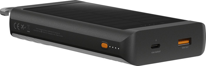 Xtorm Go 2 Solar Power Bank 10,000mAh with Fast Charging and Flashlight Black left side