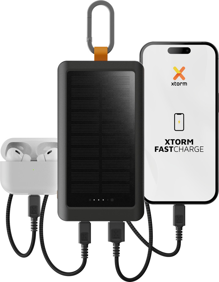Xtorm Go 2 Solar Power Bank 10,000mAh with Fast Charging and Flashlight Black front