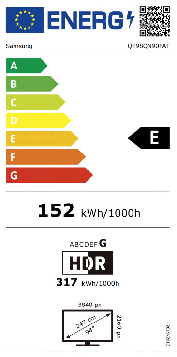 Samsung 98 inches Neo QLED QN90F 4K (2025) + Samsung HW-Q990F (2025) energy label