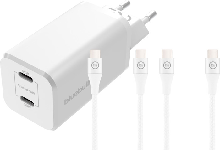 BlueBuilt Power Delivery and Quick Charge Charger 65W + USB-C Nylon White 1.5m Main Image