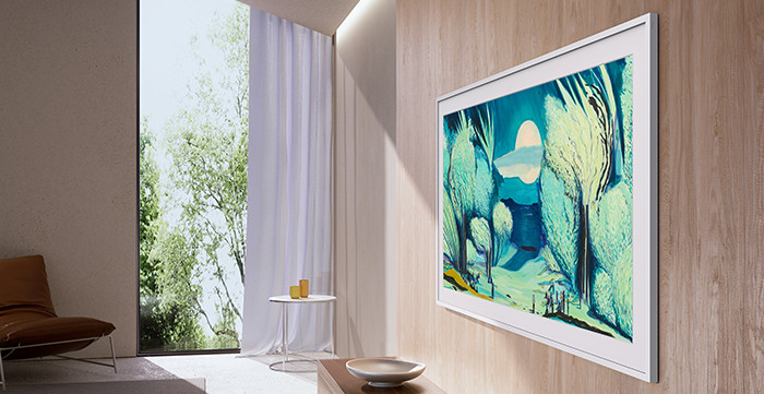 Samsung 50" The Frame LS03FA (2025) + Samsung HW-S701D Wit (2024) product in gebruik