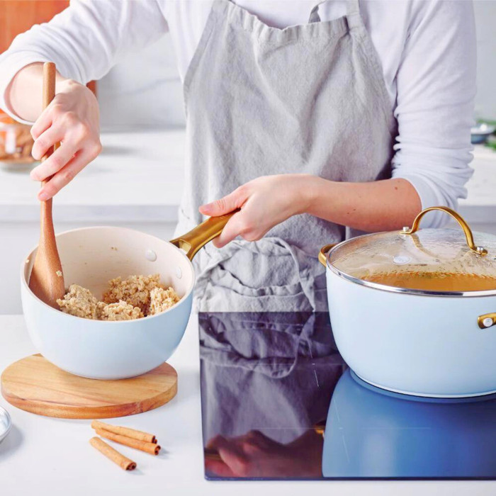 GreenPan Padova Reserve Cookware Set 10-piece Light Blue product in use