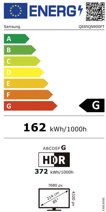 Samsung 85" Neo QLED QN900F 8K (2025) energielabel
