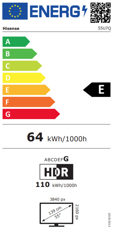Hisense 55 inches ULED Mini-LED U7Q (2025) energy label