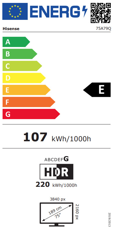 Hisense 75 inches QLED A7Q (2025) energy label