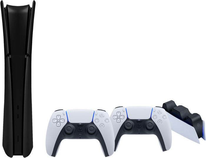 PS5 Slim Digital Edition + Covers Zwart + Extra Controller Wit + Oplaadstation Main Image